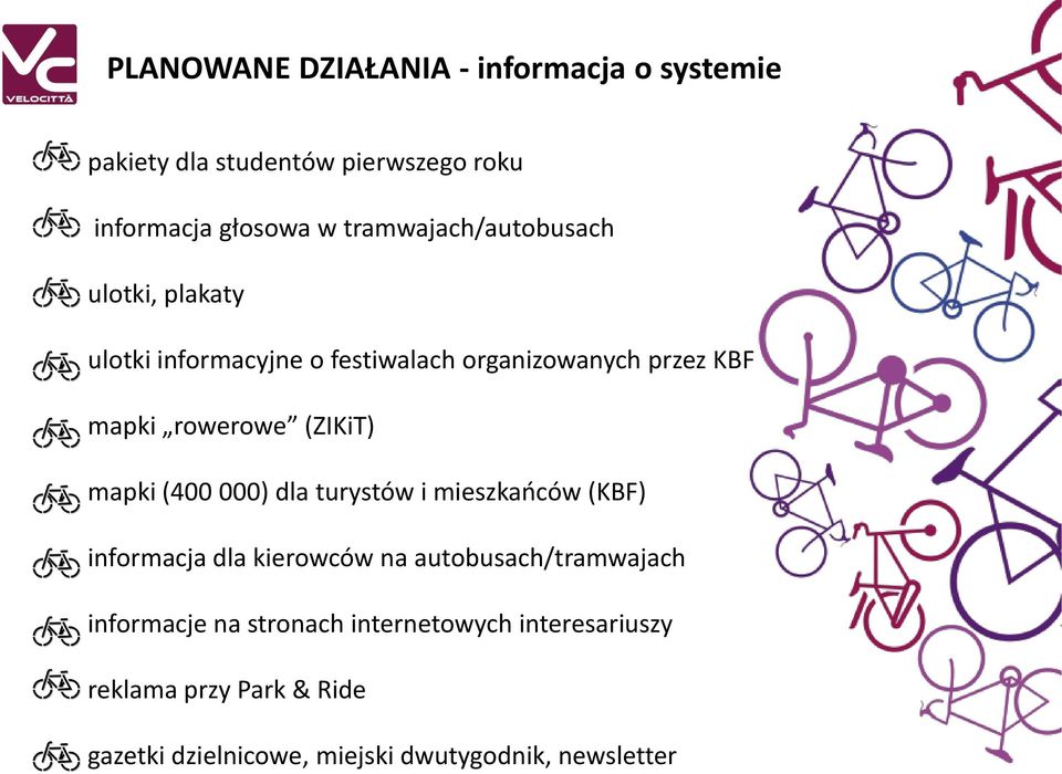 (ZIKiT) mapki (400 000) dla turystów i mieszkańców (KBF) informacja dla kierowców na autobusach/tramwajach