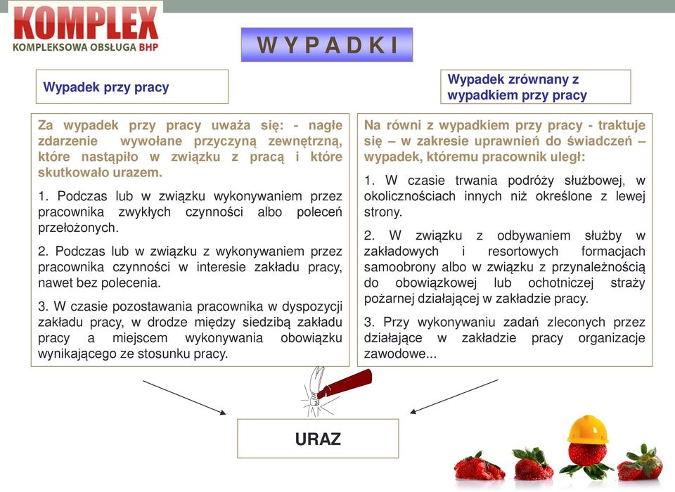 Podczas lub w związku z wykonywaniem przez pracownika czynności w interesie zakładu pracy, nawet bez polecenia. 3.