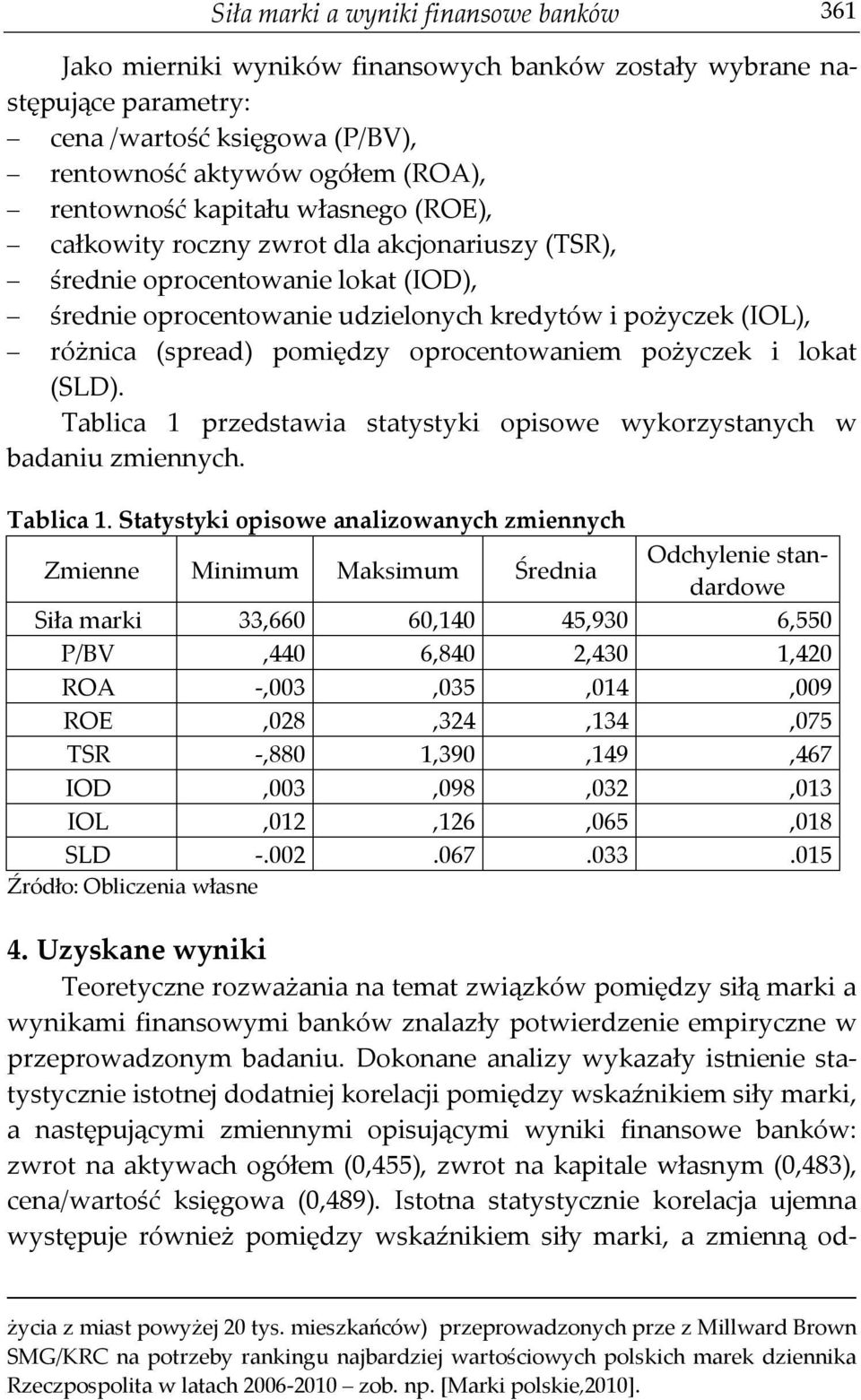 oprocentowaniem pożyczek i lokat (SLD). Tablica 1 