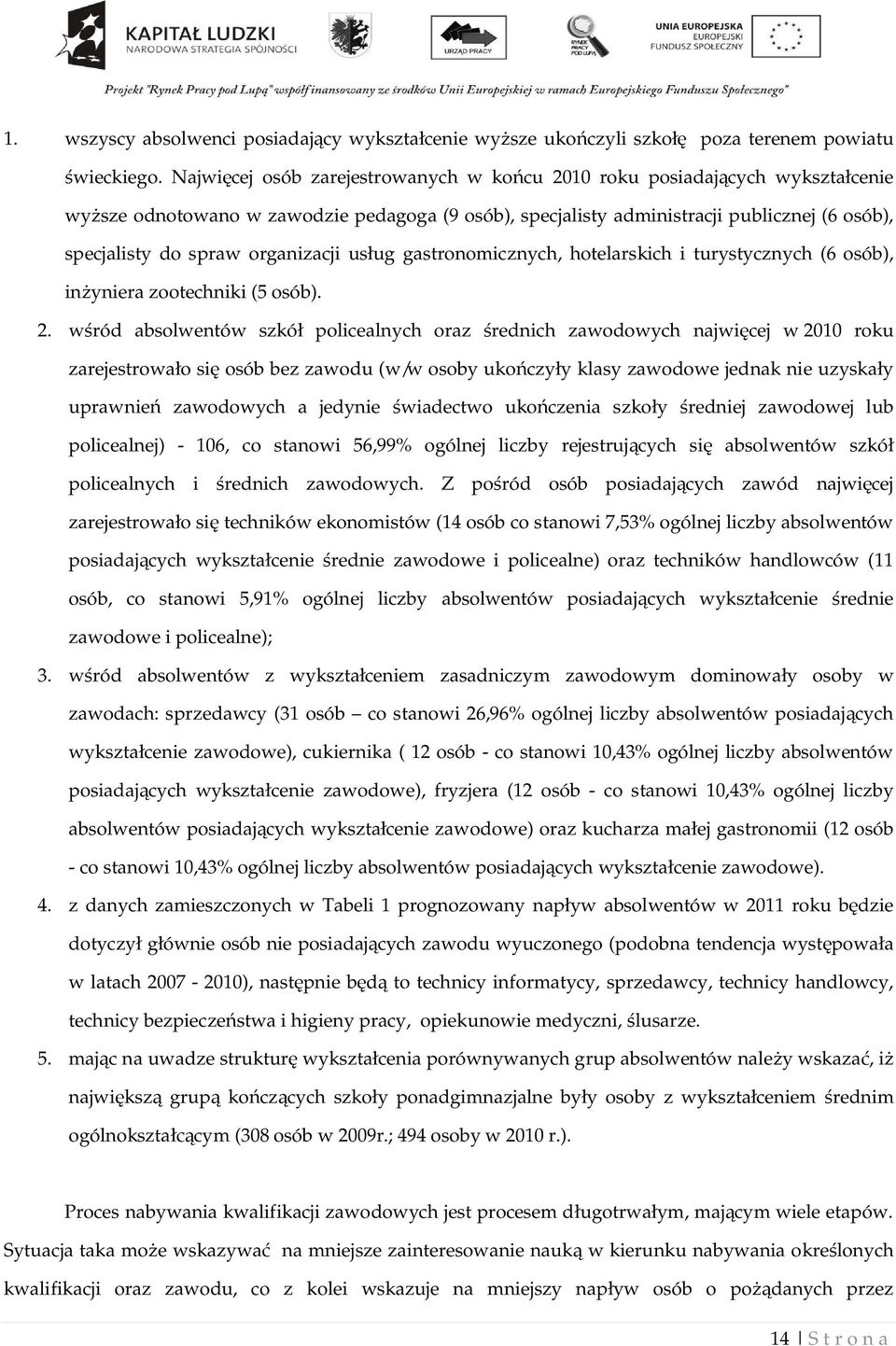 organizacji us ug gastronomicznych, hotelarskich i turystycznych (6 osób), in yniera zootechniki (5 osób). 2.