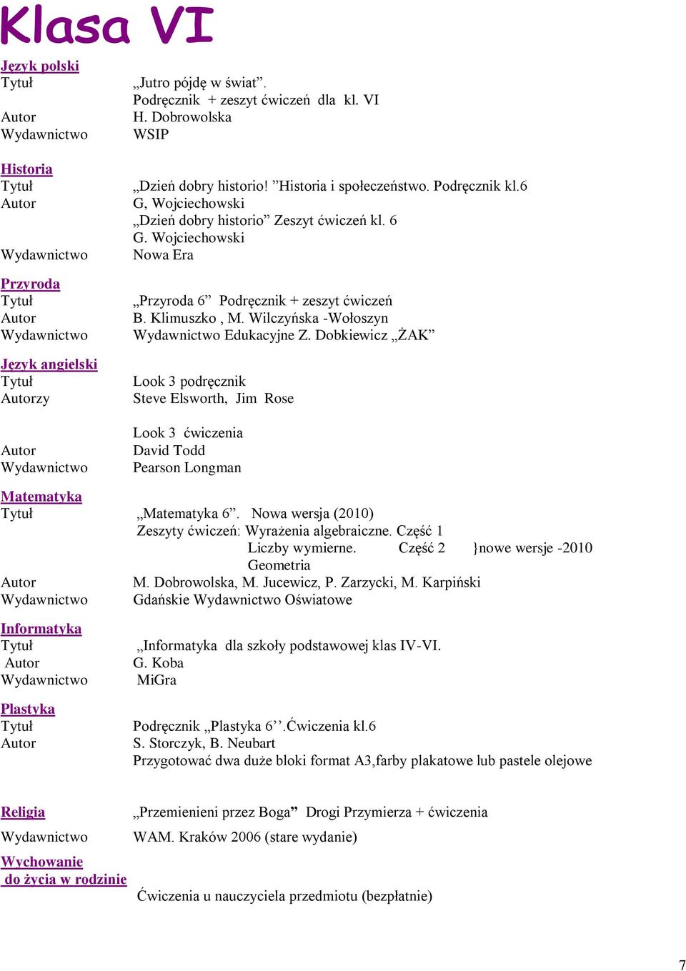 Dobkiewicz ŻAK Look 3 podręcznik Steve Elsworth, Jim Rose Look 3 ćwiczenia David Todd Pearson Longman Matematyka Matematyka 6. Nowa wersja (2010) Zeszyty ćwiczeń: Wyrażenia algebraiczne.