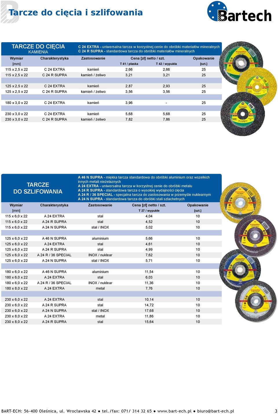 ] 115 x 2,5 x 22 C 24 EXTRA kamień 2,66 2,66 25 115 x 2,5 x 22 C 24 R SUPRA kamień / żeliwo 3,21 3,21 25 125 x 2,5 x 22 C 24 EXTRA kamień 2,87 2,93 25 125 x 2,5 x 22 C 24 R SUPRA kamień / żeliwo 3,56