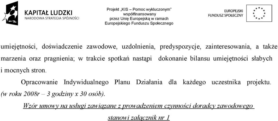 Opracowanie Indywidualnego Planu Działania dla każdego uczestnika projektu.