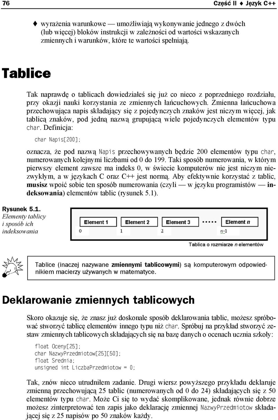 Elementy tablicy i sposób ich indeksowania Tak naprawdę o tablicach dowiedziałeś się już co nieco z poprzedniego rozdziału, przy okazji nauki korzystania ze zmiennych łańcuchowych.