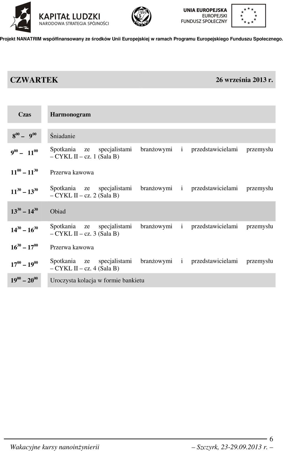 1 (Sala B) 11 00 11 30 11 30 13 30 Spotkania ze specjalistami branżowymi i przedstawicielami przemysłu CYKL II cz.