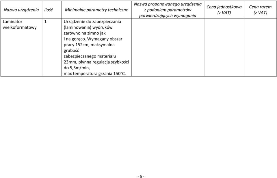 Wymagany obszar pracy 152cm, maksymalna grubość zabezpieczanego