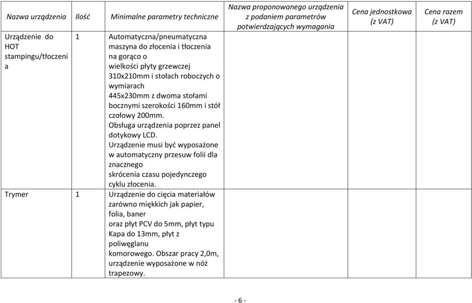Urządzenie musi być wyposażone w automatyczny przesuw folii dla znacznego skrócenia czasu pojedynczego cyklu złocenia.