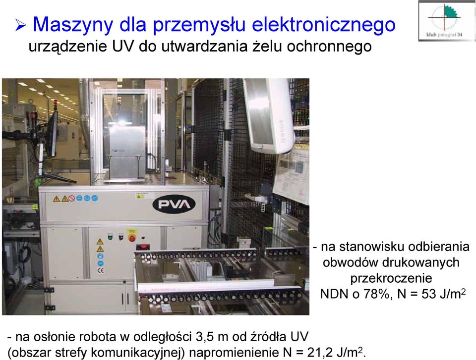 przekroczenie NDN o 78%, N = 53 J/m 2 - na osłonie robota w odległości