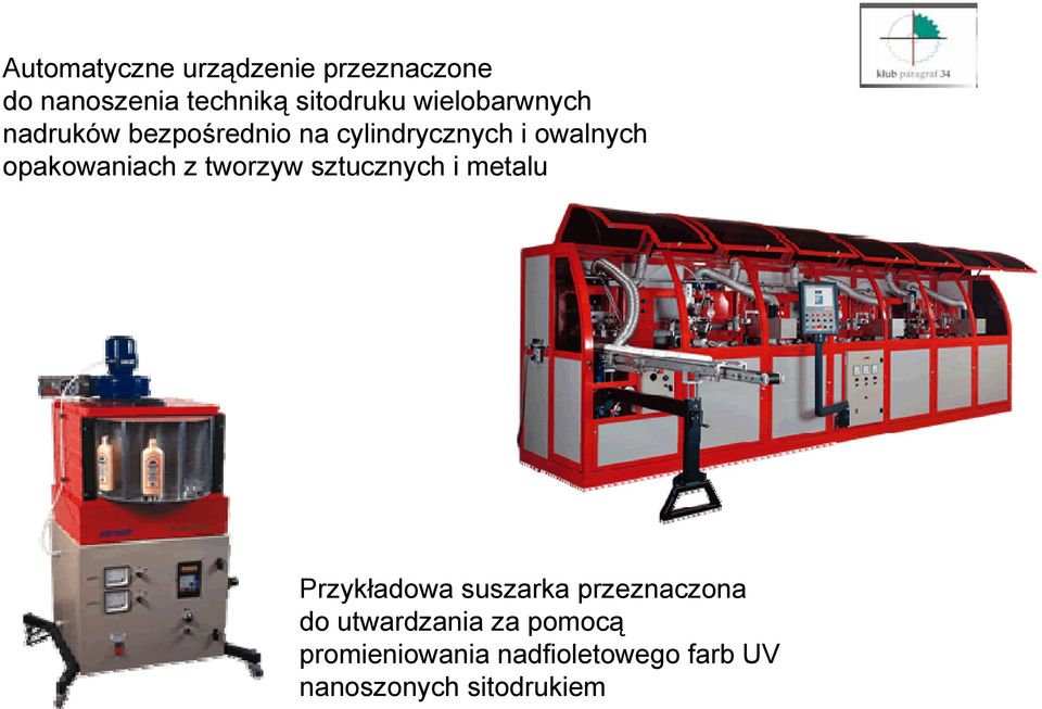 opakowaniach z tworzyw sztucznych i metalu Przykładowa suszarka