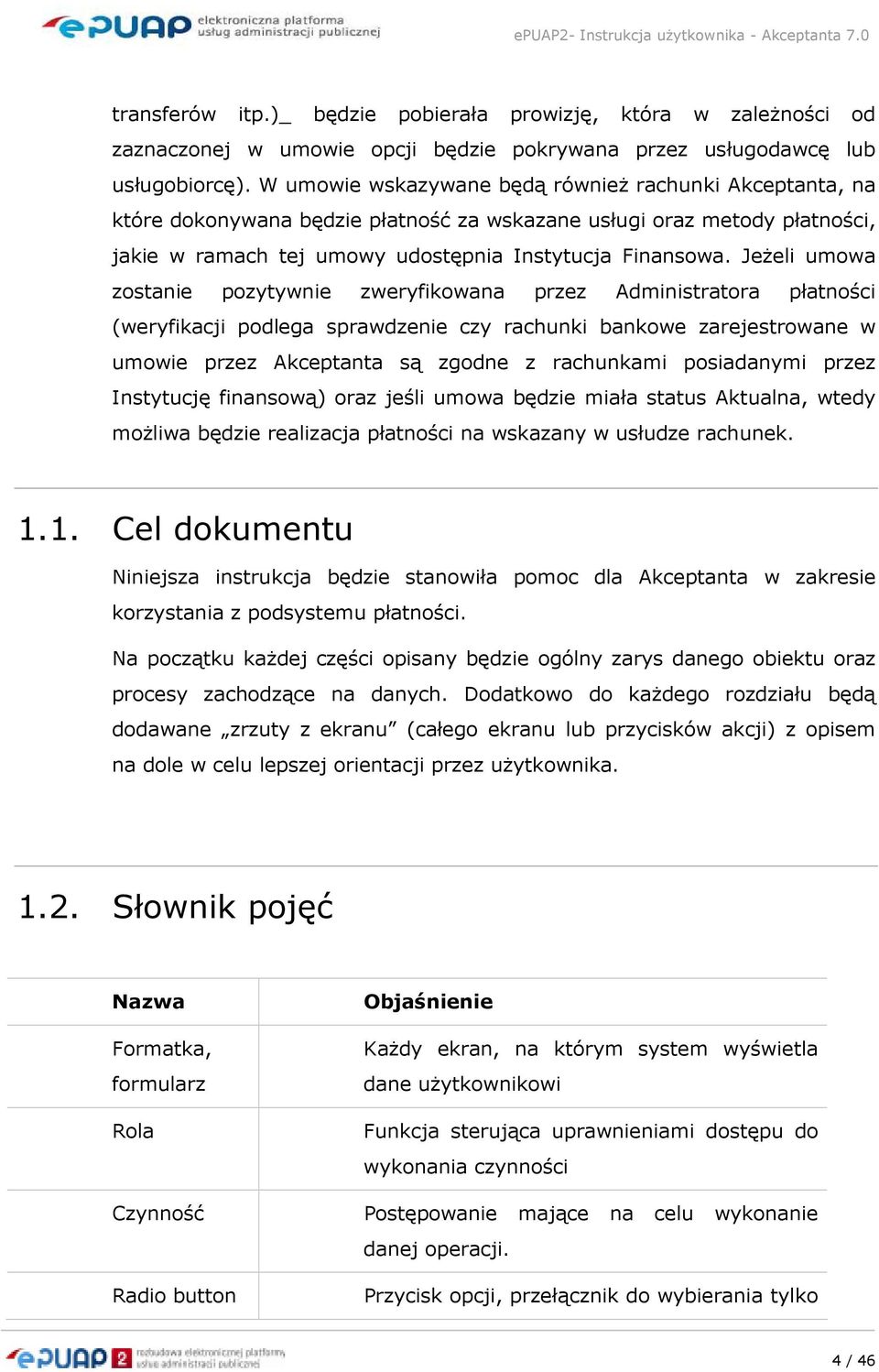 JeŜeli umowa zostanie pozytywnie zweryfikowana przez Administratora płatności (weryfikacji podlega sprawdzenie czy rachunki bankowe zarejestrowane w umowie przez Akceptanta są zgodne z rachunkami