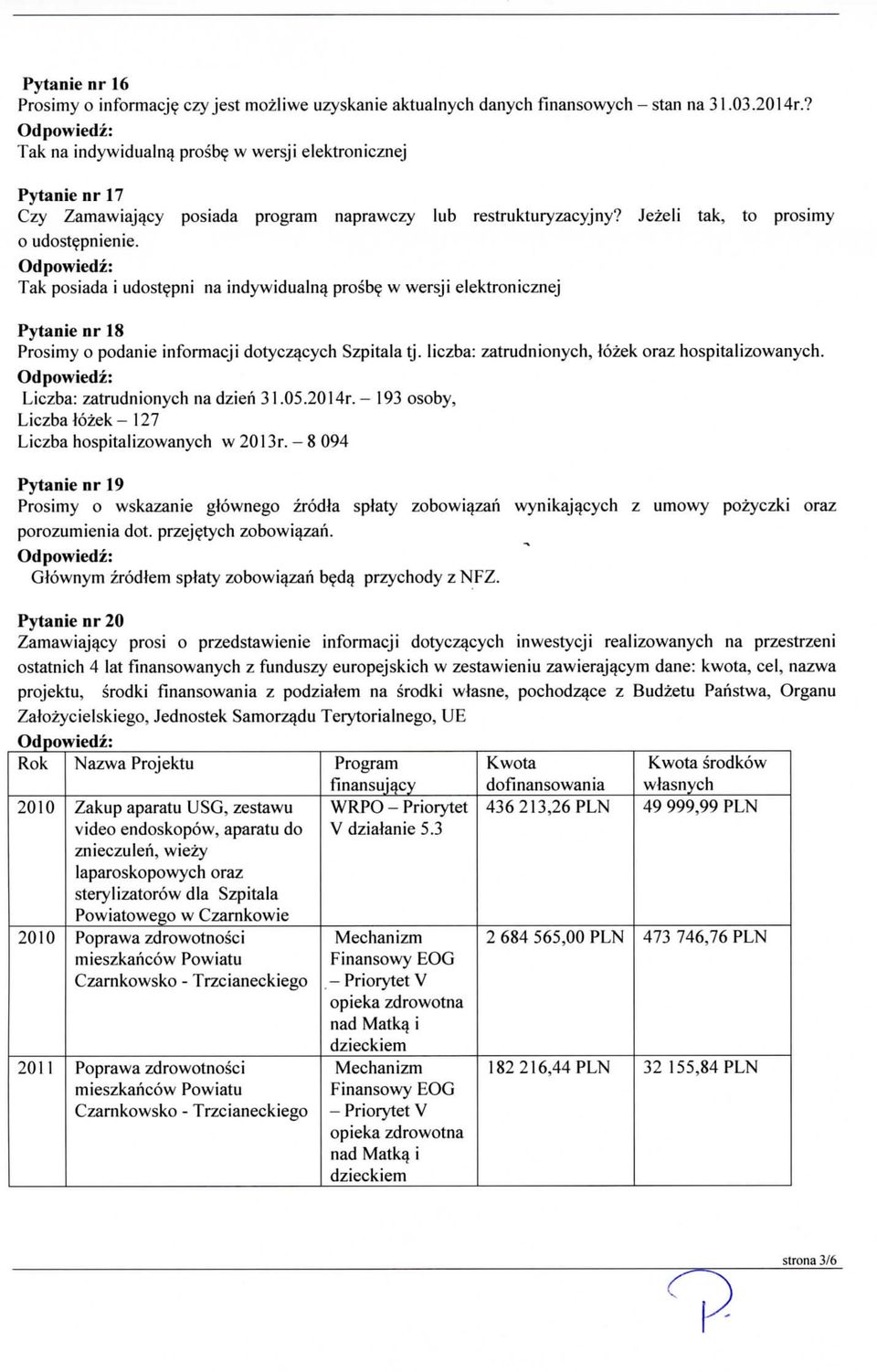 Tak posiada i udostepni na indywidualna^ prosbe w wersji elektronicznej Pytanie nr 18 Prosimy o podanie informacji dotyczqcych Szpitalatj. liczba: zatrudnionych, tozek oraz hospital izowanych.