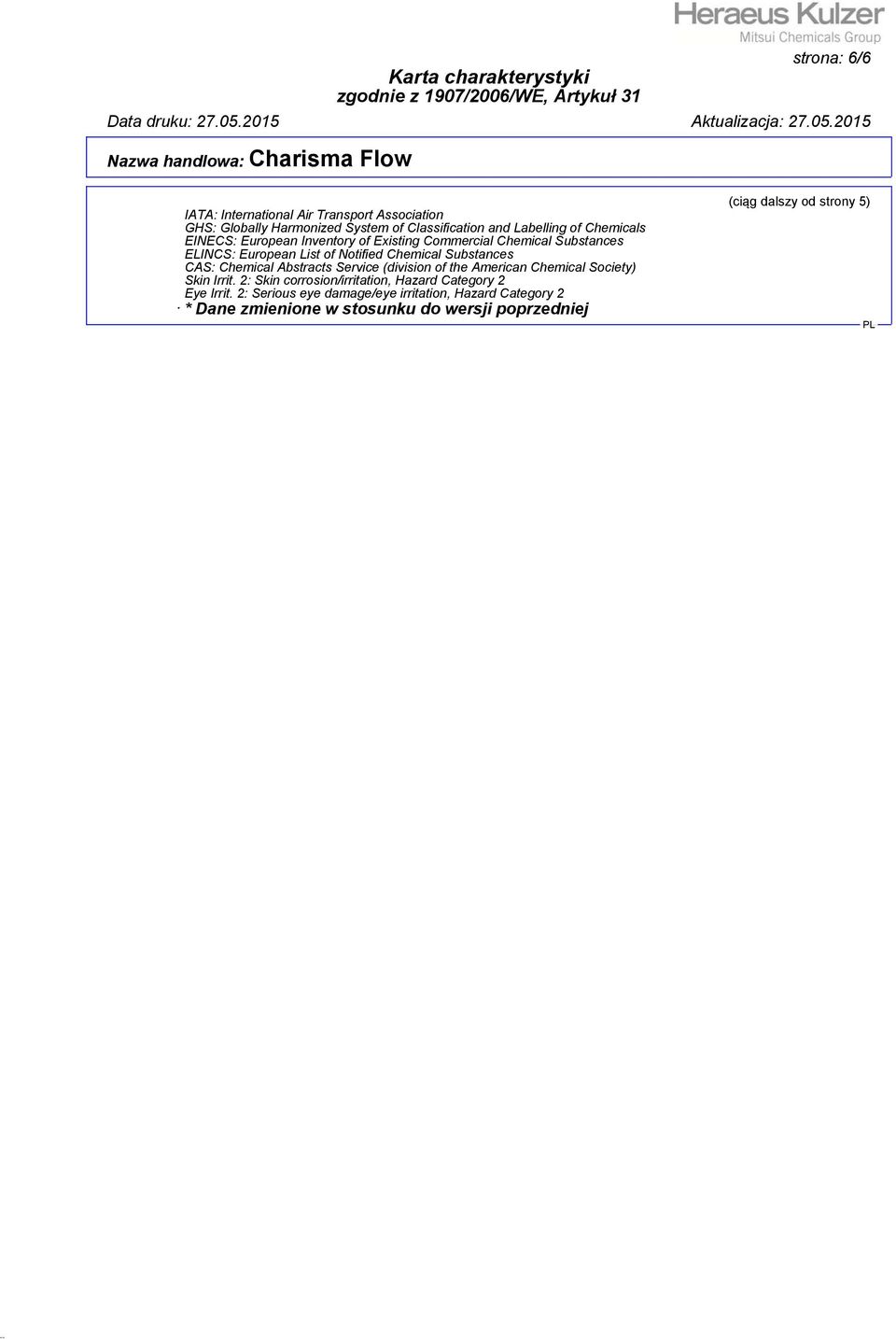 Chemical Abstracts Service (division of the American Chemical Society) Skin Irrit.