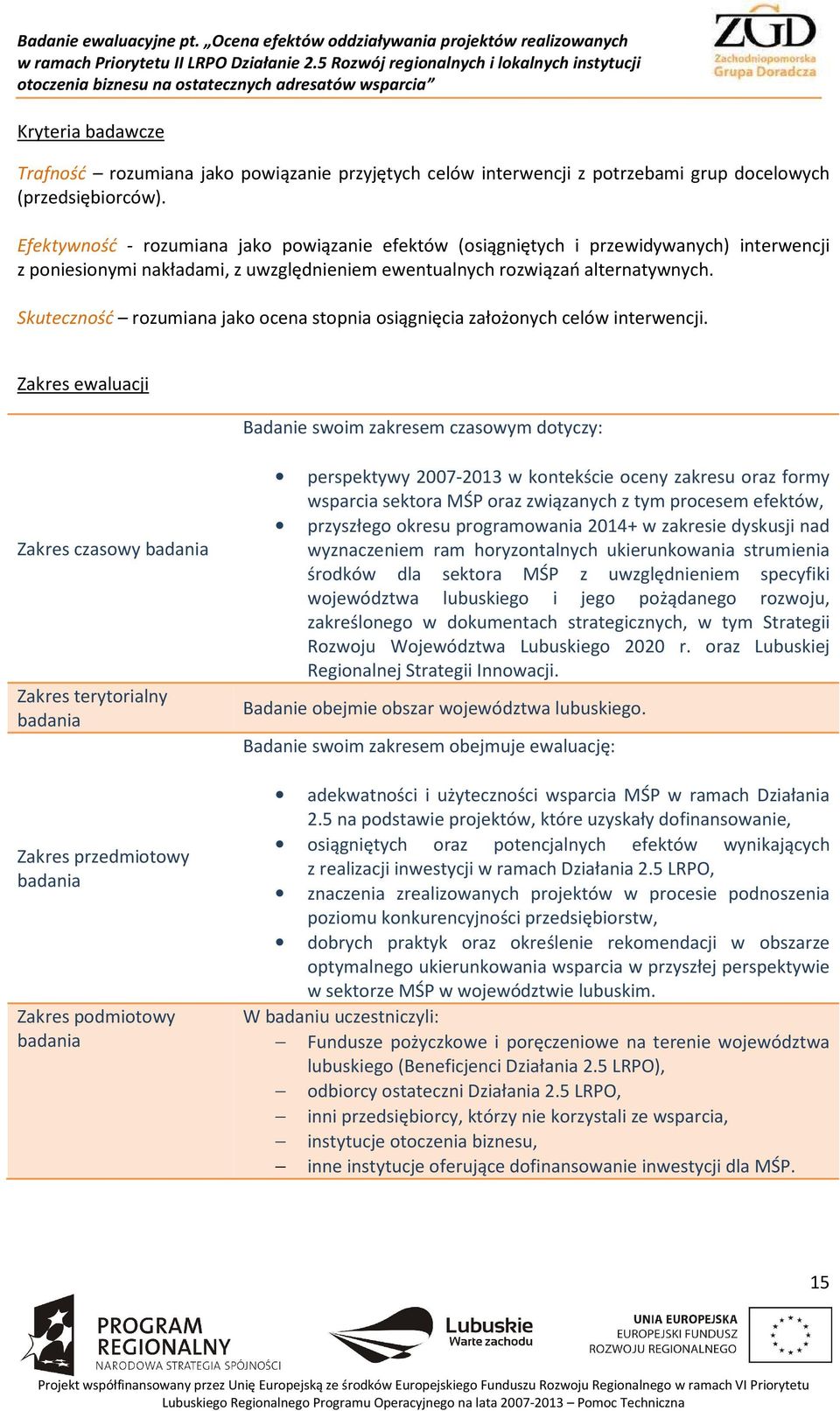 Skuteczność rozumiana jako ocena stopnia osiągnięcia założonych celów interwencji.
