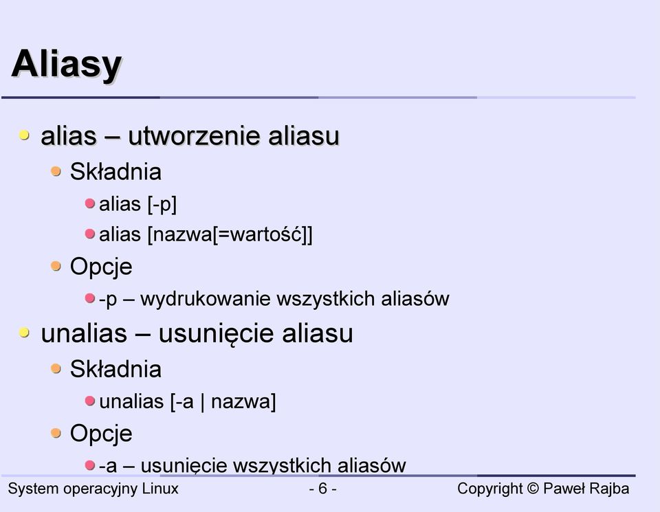 wszystkich aliasów unalias usunięcie aliasu