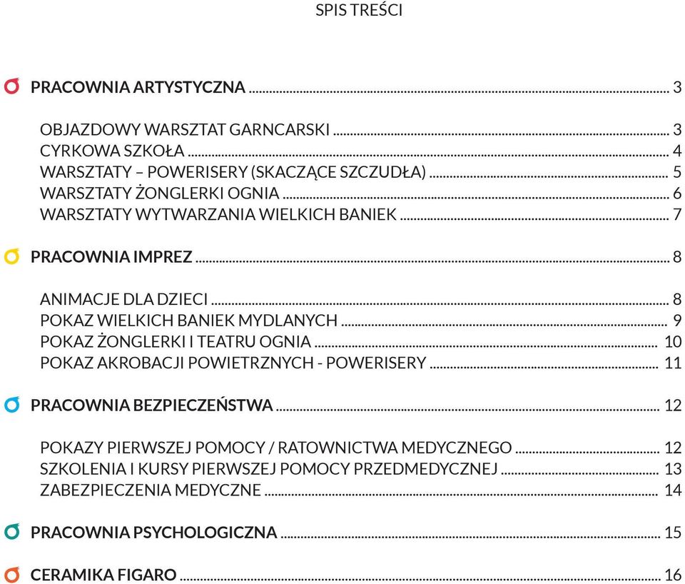 .. 8 POKAZ WIELKICH BANIEK MYDLANYCH... 9 POKAZ ŻONGLERKI I TEATRU OGNIA... 10 POKAZ AKROBACJI POWIETRZNYCH - POWERISERY... 11 PRACOWNIA BEZPIECZEŃSTWA.