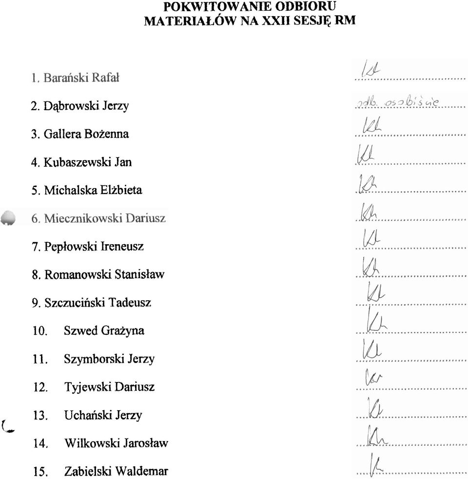 Romanowski S tanisjaw 9. Szczucitiski Tadeusz 10. Szwed Gr&yna 11.
