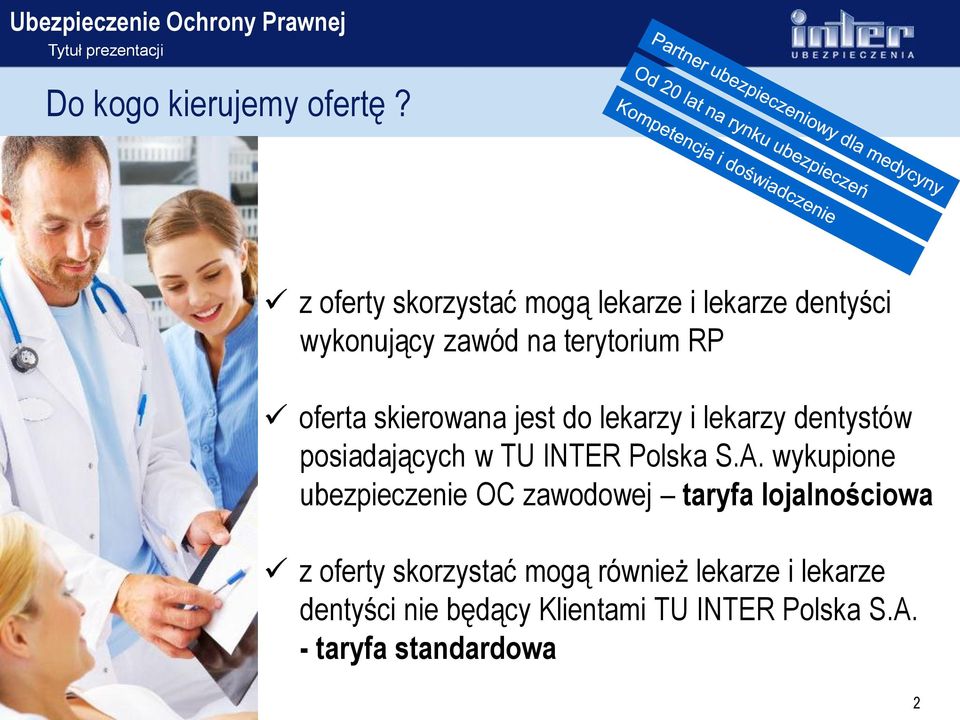 skierowana jest do lekarzy i lekarzy dentystów posiadających w TU INTER Polska S.A.