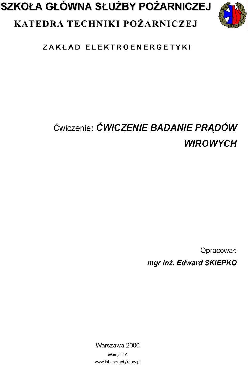 ĆWICZENIE BADANIE PRĄDÓW WIROWYCH Opracował: mgr inż.