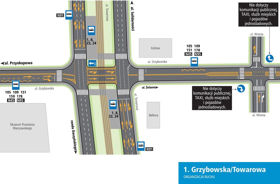 Grzybowska 105 109 151 159 178 N45 N95 ul. Grzybowska ul.