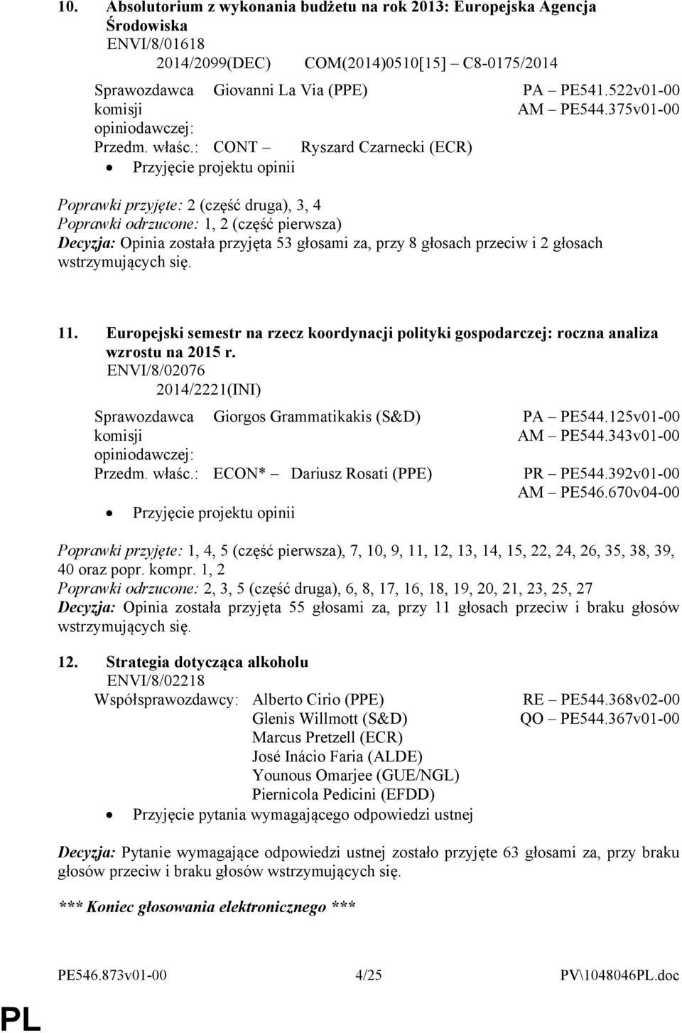 375v01-00 Poprawki przyjęte: 2 (część druga), 3, 4 Poprawki odrzucone: 1, 2 (część pierwsza) Decyzja: Opinia została przyjęta 53 głosami za, przy 8 głosach przeciw i 2 głosach wstrzymujących się. 11.