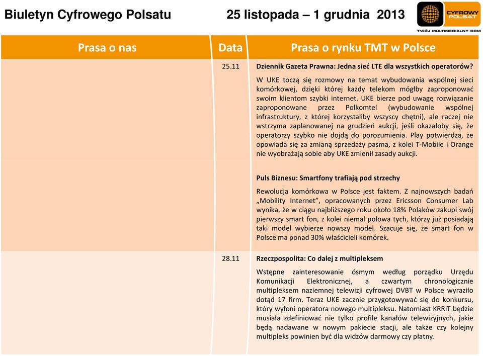 UKE bierze pod uwagę rozwiązanie zaproponowane przez Polkomtel (wybudowanie wspólnej infrastruktury, z której korzystaliby wszyscy chętni), ale raczej nie wstrzyma zaplanowanej na grudzień aukcji,