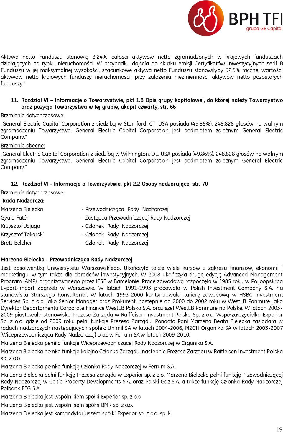 krajowych funduszy nieruchomości, przy założeniu niezmienności aktywów netto pozostałych funduszy. 11. Rozdział VI Informacje o Towarzystwie, pkt 1.