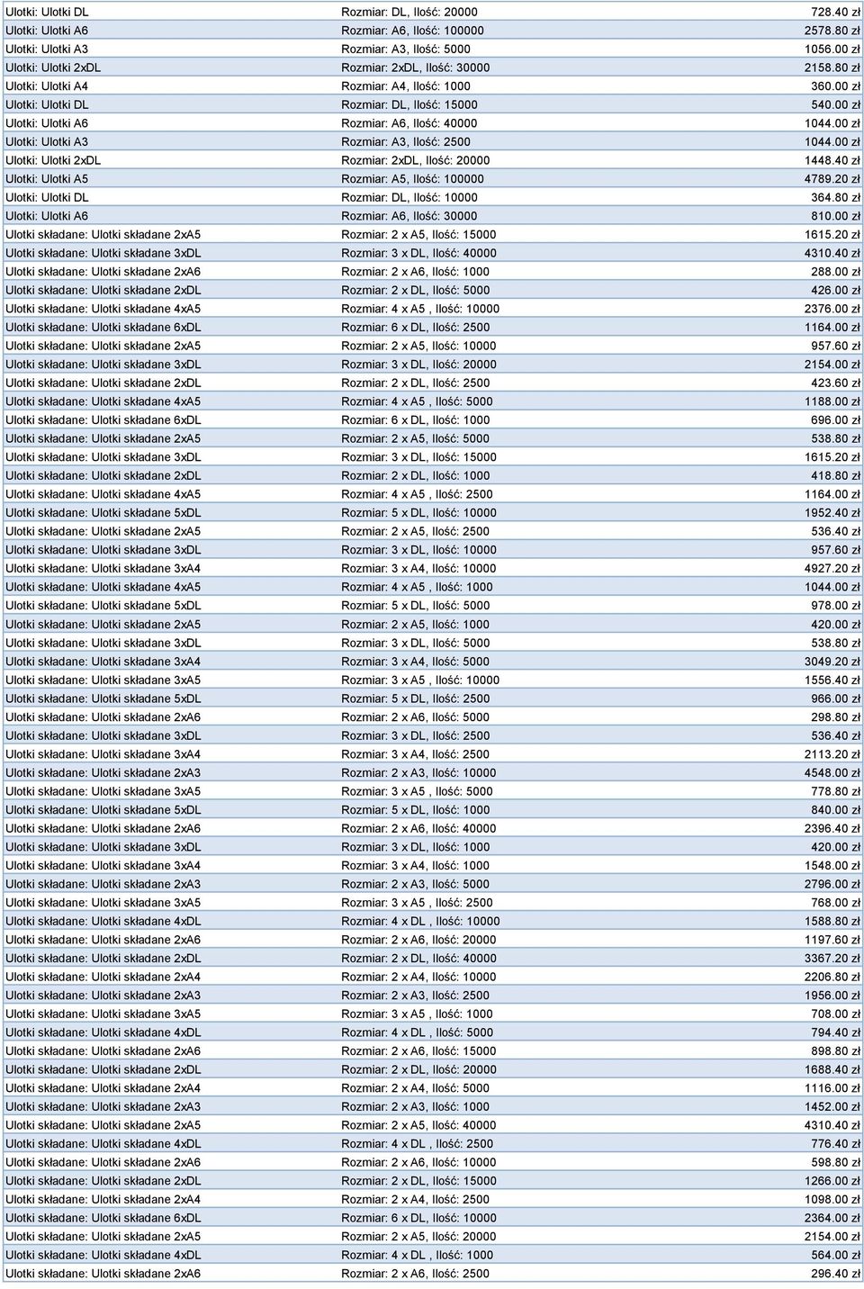 00 zł Ulotki: Ulotki A6 Rozmiar: A6, Ilość: 40000 1044.00 zł Ulotki: Ulotki A3 Rozmiar: A3, Ilość: 2500 1044.00 zł Ulotki: Ulotki 2xDL Rozmiar: 2xDL, Ilość: 20000 1448.