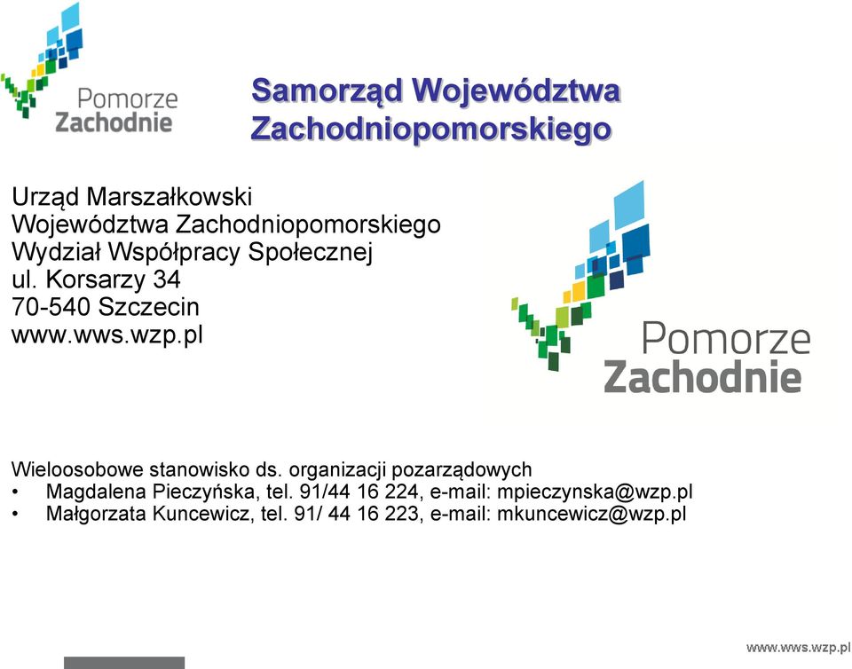 wzp.pl Wieloosobowe stanowisko ds. organizacji pozarządowych Magdalena Pieczyńska, tel.
