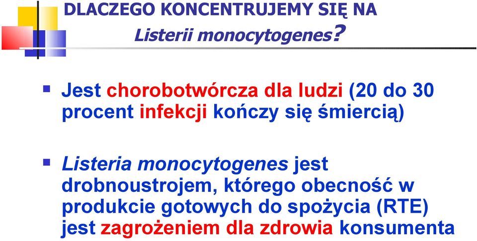 śmiercią) Listeria monocytogenes jest drobnoustrojem, którego