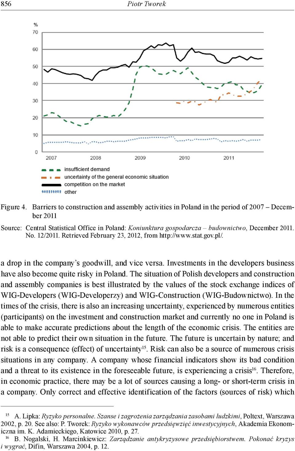 12/2011. Retrieved February 23, 2012, from http://www.stat.gov.pl/. a drop in the company s goodwill, and vice versa. Investments in the developers business have also become quite risky in Poland.