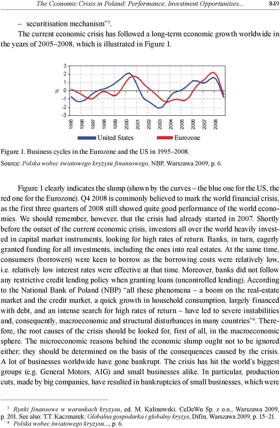 Business cycles in the Eurozone and the US in 1995 2008. Source: Polska wobec światowego kryzysu finansowego, NBP, Warszawa 2009, p. 6.