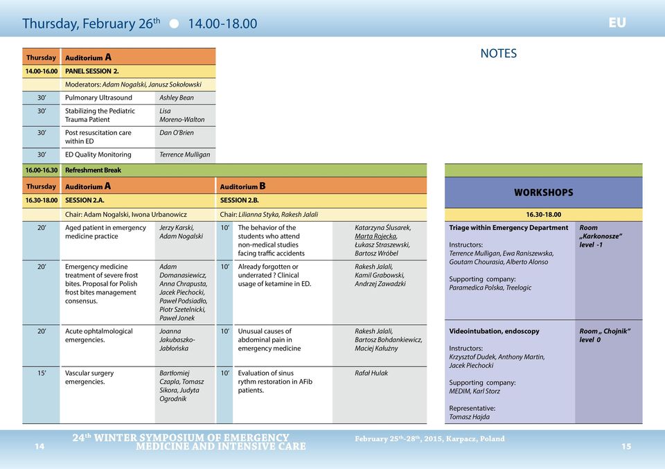Quality Monitoring Terrence Mulligan 16.00-16.30 Refreshment Break Thursday Auditorium B 16.30-18.00 SESSION 2.A. SESSION 2.B. NOTES Chair: Adam Nogalski, Iwona Urbanowicz Chair: Lilianna Styka, Rakesh Jalali 16.