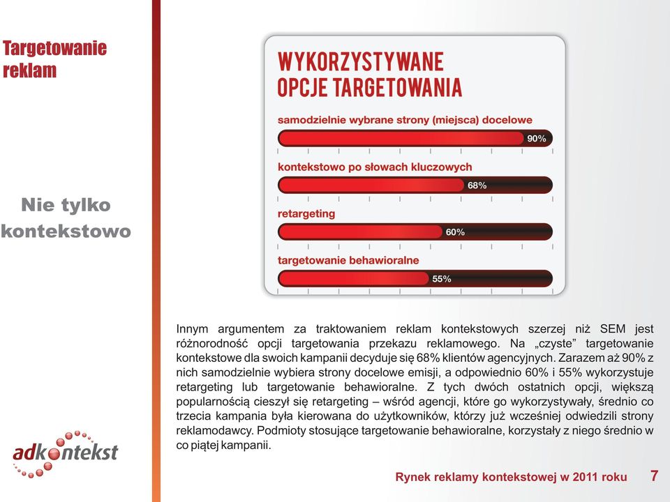 Zarazem a 90% z nich samodzielnie wybiera strony docelowe emisji, a odpowiednio 60% i 55% wykorzystuje retargeting lub targetowanie behawioralne.
