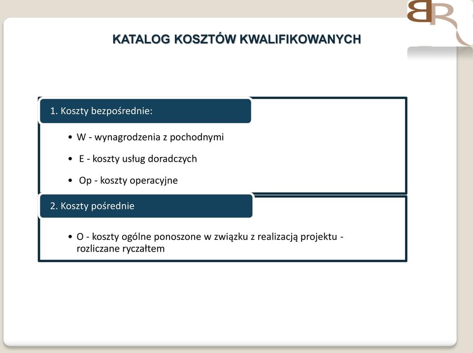 koszty usług doradczych Op - koszty operacyjne 2.