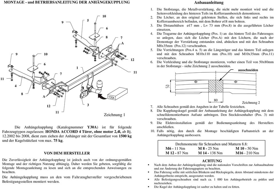 Die Löcher, an den original gekörnten Stellen, die sich links und rechts im Kofferraumbereich befinden, mit dem Bohrer ø1 mm bohren. 3. Die Distanzhülsen ø1 mm, L= 3 mm (Pos.