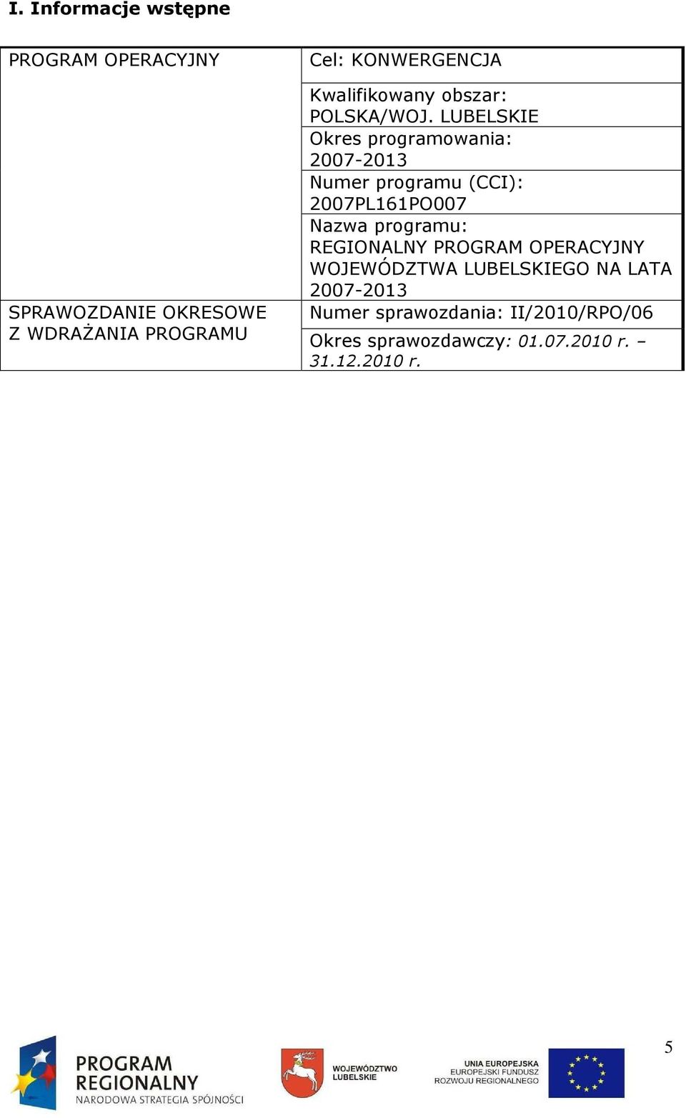 LUBELSKIE Okres programowania: 2007-2013 Numer programu (CCI): 2007PL161PO007 Nazwa programu: