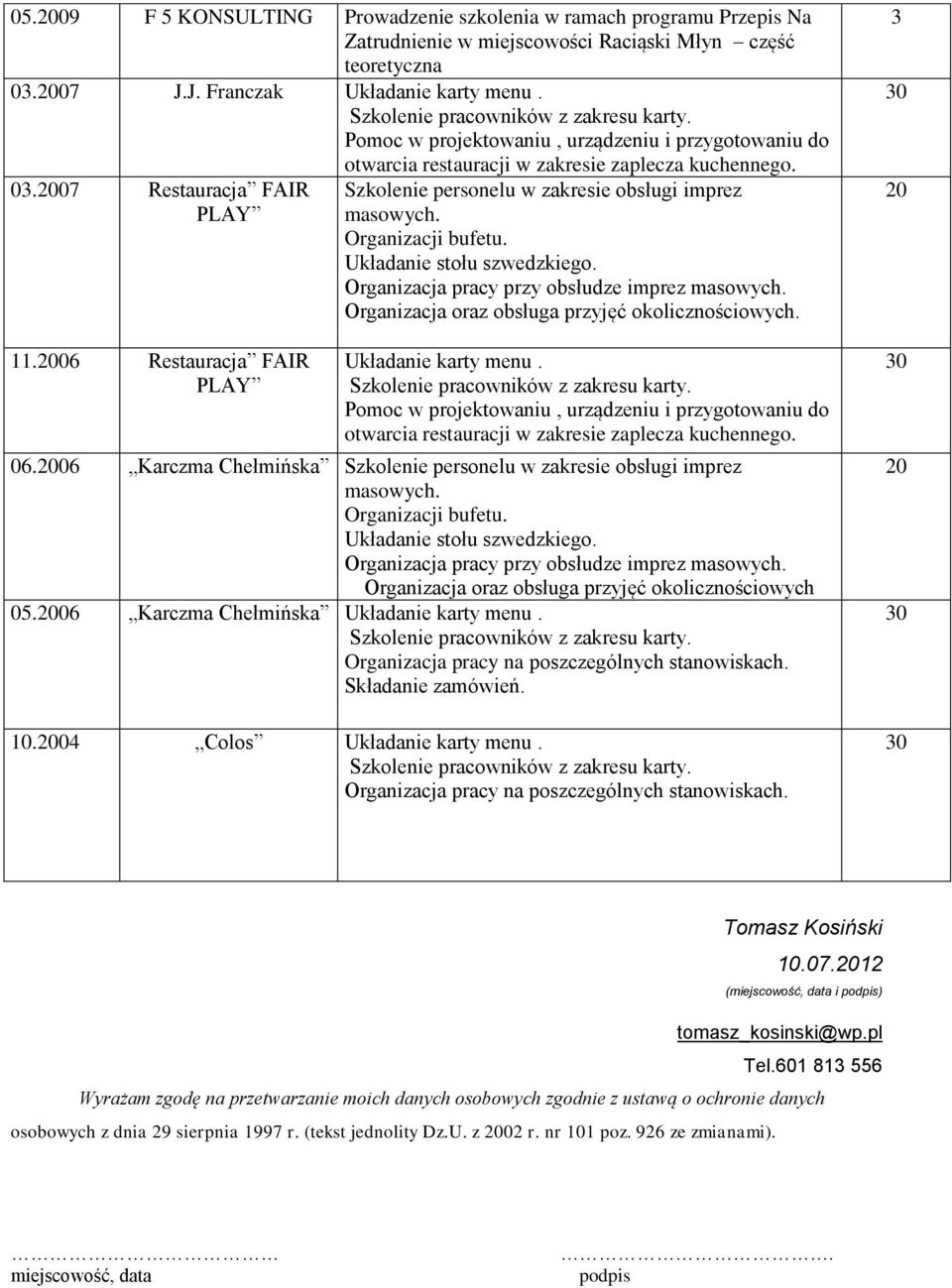 Szkolenie personelu w zakresie obsługi imprez masowych. Organizacji bufetu. Układanie stołu szwedzkiego. Organizacja pracy przy obsłudze imprez masowych.