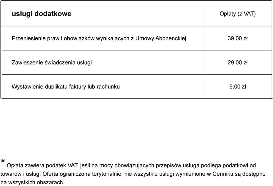 zawiera podatek VAT, jeśli na mocy obowiązujących przepisów usługa podlega podatkowi od towarów i