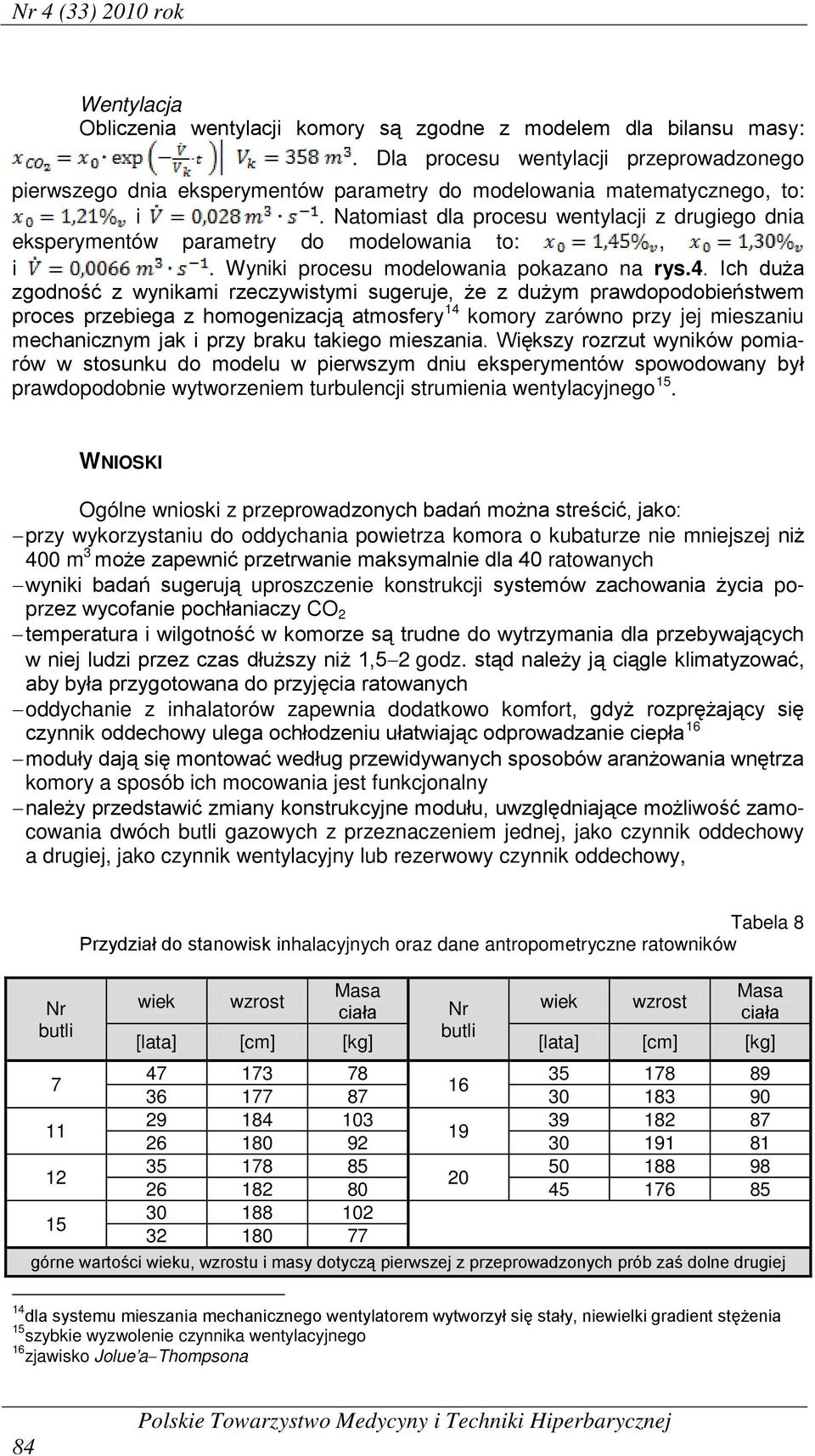 Natomiast dla procesu wentylacji z drugiego dnia eksperymentów parametry do modelowania to:, i. Wyniki procesu modelowania pokazano na rys.4.