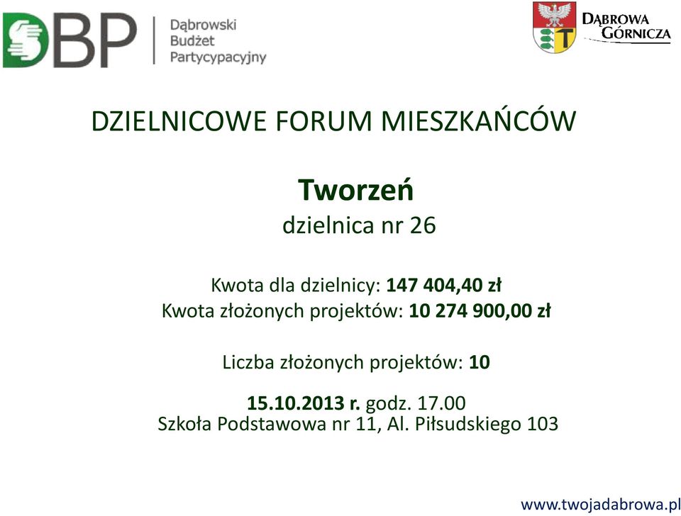 projektów: 10 274 900,00 zł Liczba złożonych projektów: 10