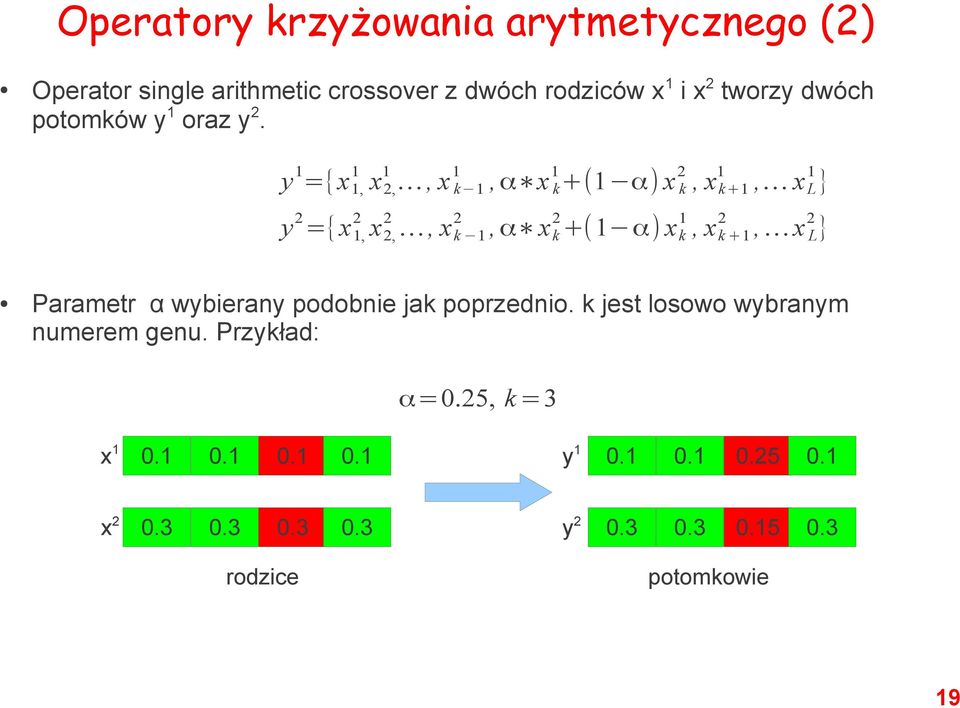 y 1 ={x 1 1, x 1 1 2,, x k 1,α x 1 k +(1 α) x 2 1 k, x k+1, x 1 L } y 2 ={x 2 1, x 2 2 2,, x k 1,α x 2 k +(1 α) x 1 2 k,