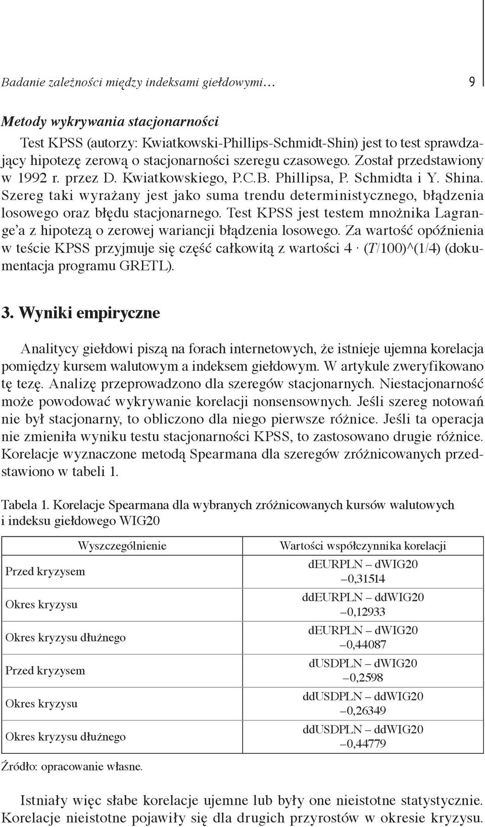 Szereg taki wyrażany jest jako suma trendu deterministycznego, błądzenia losowego oraz błędu stacjonarnego. Test KPSS jest testem mnożnika Lagrange a z hipotezą o zerowej wariancji błądzenia losowego.