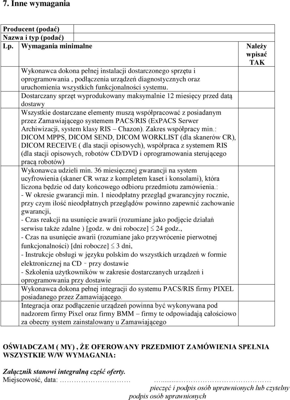 Archiwizacji, system klasy RIS Chazon). Zakres współpracy min.