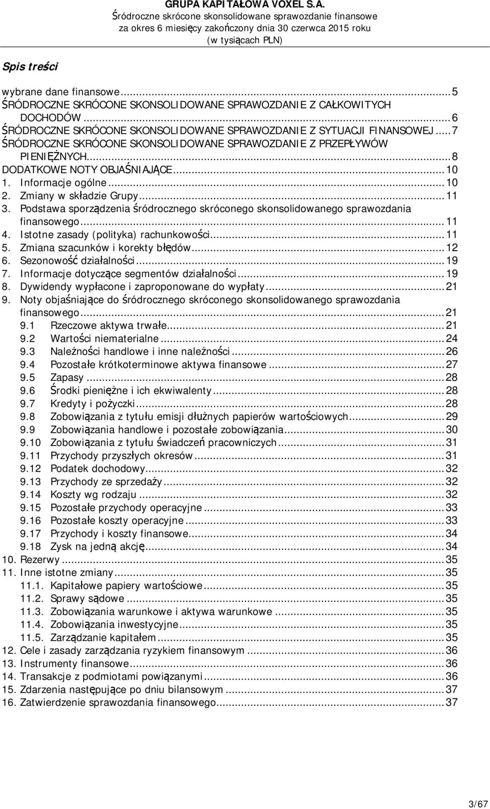 Informacje ogólne... 10 2. Zmiany w składzie Grupy... 11 3. Podstawa sporządzenia śródrocznego skróconego skonsolidowanego sprawozdania finansowego... 11 4. Istotne zasady (polityka) rachunkowości.