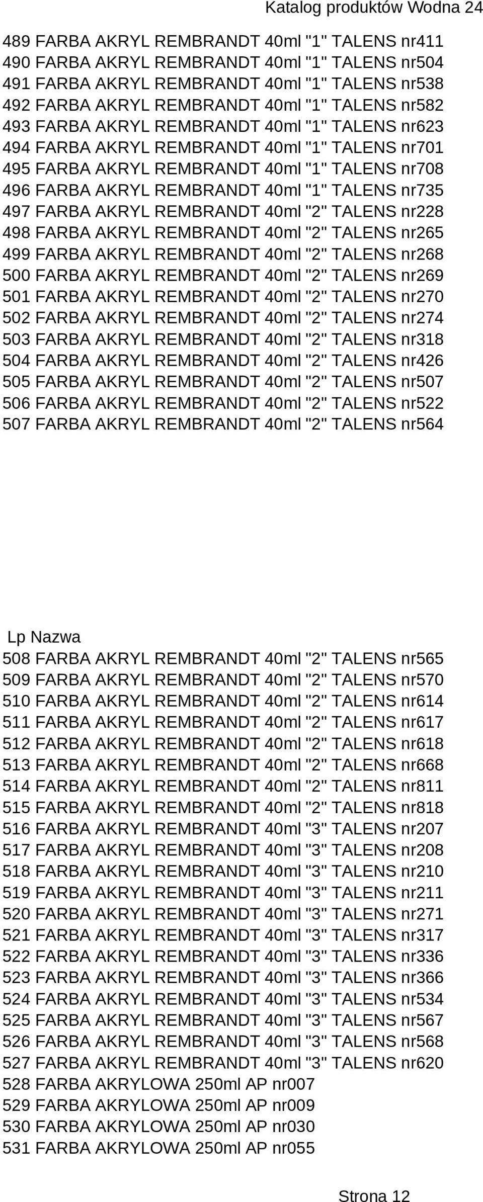 AKRYL REMBRANDT 40ml "2" TALENS nr228 498 FARBA AKRYL REMBRANDT 40ml "2" TALENS nr265 499 FARBA AKRYL REMBRANDT 40ml "2" TALENS nr268 500 FARBA AKRYL REMBRANDT 40ml "2" TALENS nr269 501 FARBA AKRYL
