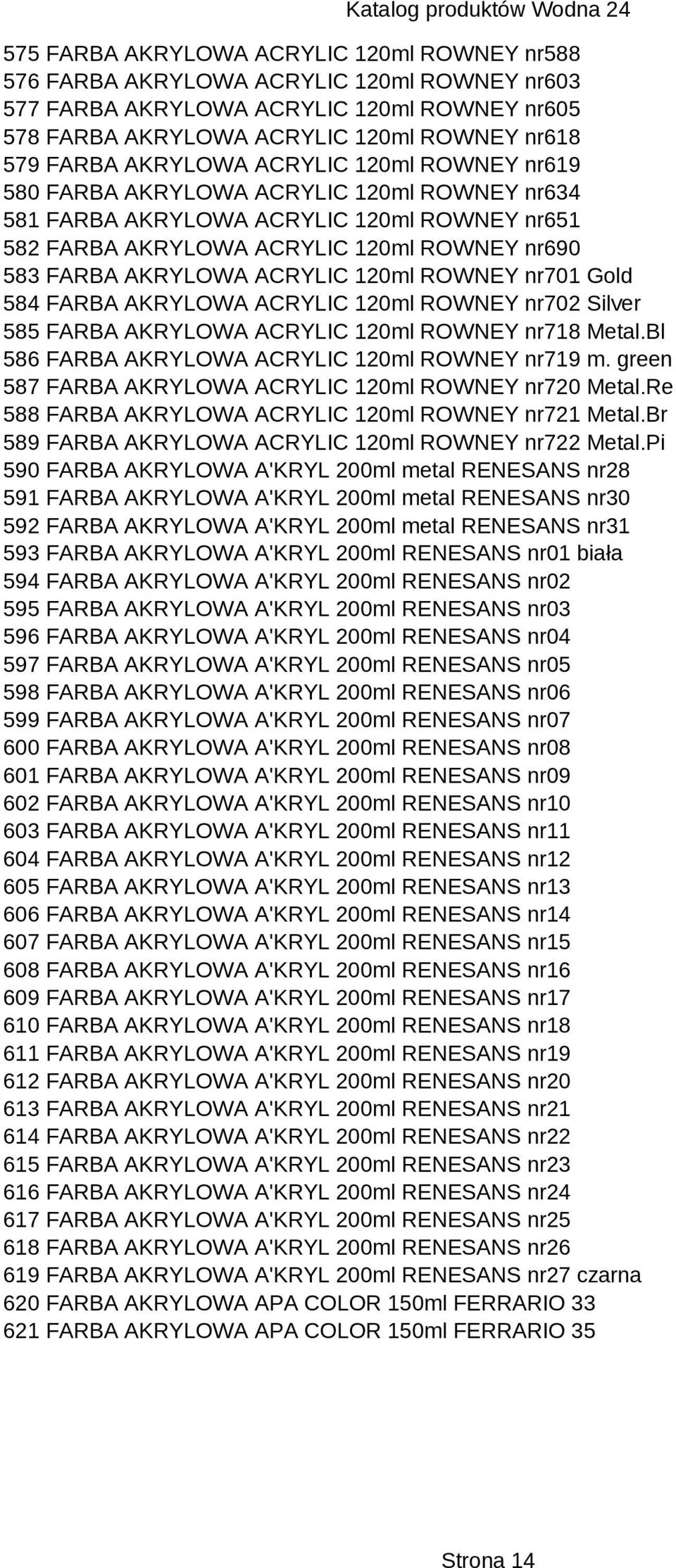 ACRYLIC 120ml ROWNEY nr701 Gold 584 FARBA AKRYLOWA ACRYLIC 120ml ROWNEY nr702 Silver 585 FARBA AKRYLOWA ACRYLIC 120ml ROWNEY nr718 Metal.Bl 586 FARBA AKRYLOWA ACRYLIC 120ml ROWNEY nr719 m.