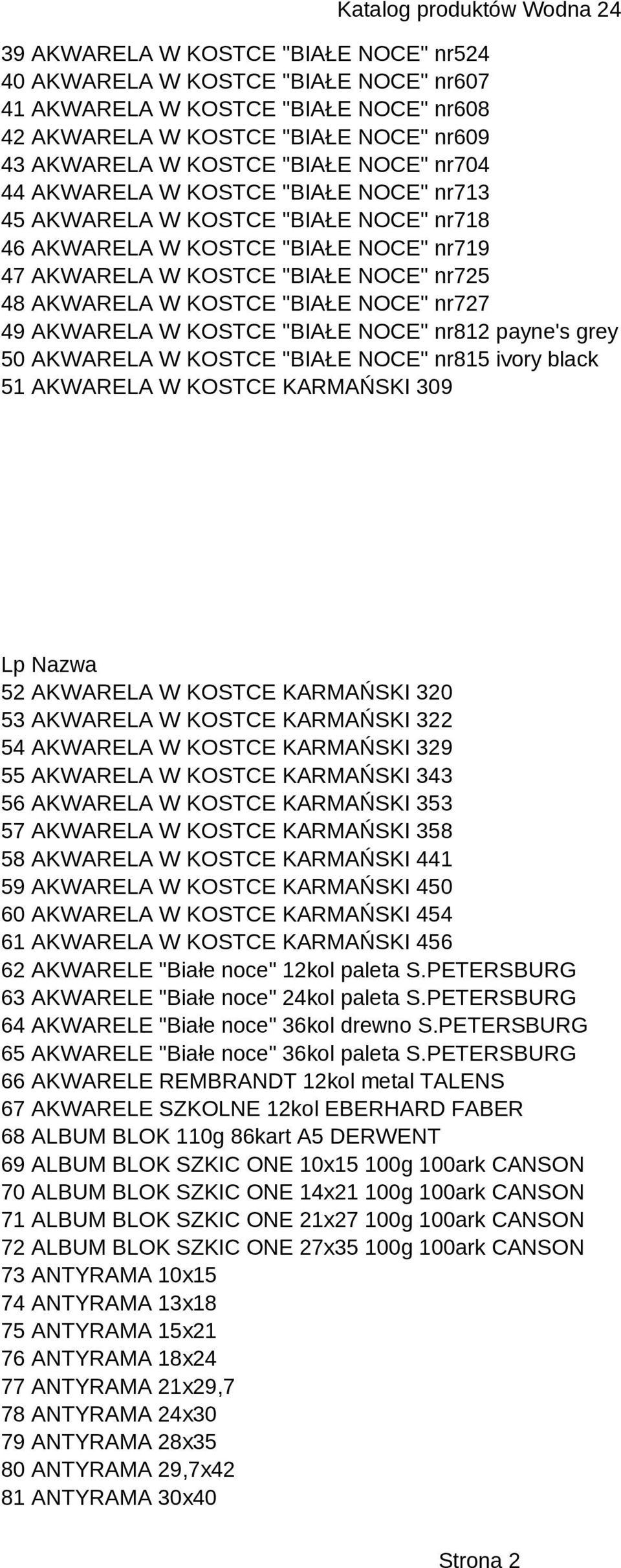 49 AKWARELA W KOSTCE "BIAŁE NOCE" nr812 payne's grey 50 AKWARELA W KOSTCE "BIAŁE NOCE" nr815 ivory black 51 AKWARELA W KOSTCE KARMAŃSKI 309 52 AKWARELA W KOSTCE KARMAŃSKI 320 53 AKWARELA W KOSTCE