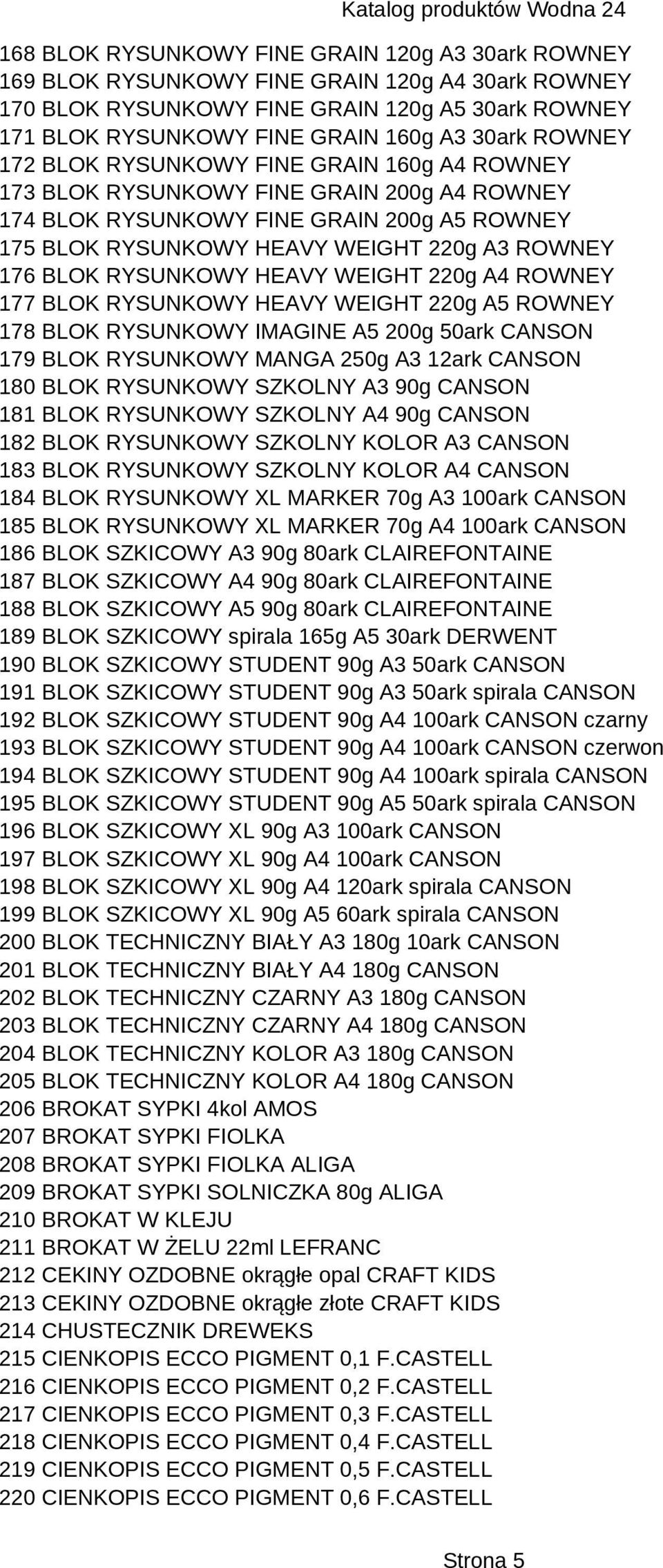 RYSUNKOWY HEAVY WEIGHT 220g A4 ROWNEY 177 BLOK RYSUNKOWY HEAVY WEIGHT 220g A5 ROWNEY 178 BLOK RYSUNKOWY IMAGINE A5 200g 50ark CANSON 179 BLOK RYSUNKOWY MANGA 250g A3 12ark CANSON 180 BLOK RYSUNKOWY