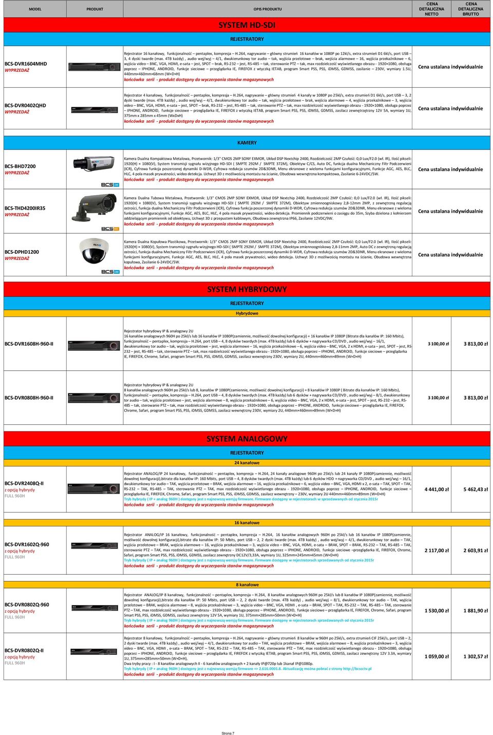 4TB każdy), audio wej/wyj 4/1, dwukierunkowy tor audio tak, wyjścia przelotowe brak, wejścia alarmowe 16, wyjścia przekaźnikowe 6, wyjścia video BNC, VGA, HDMI, e-sata jest, SPOT brak, RS-232 jest,