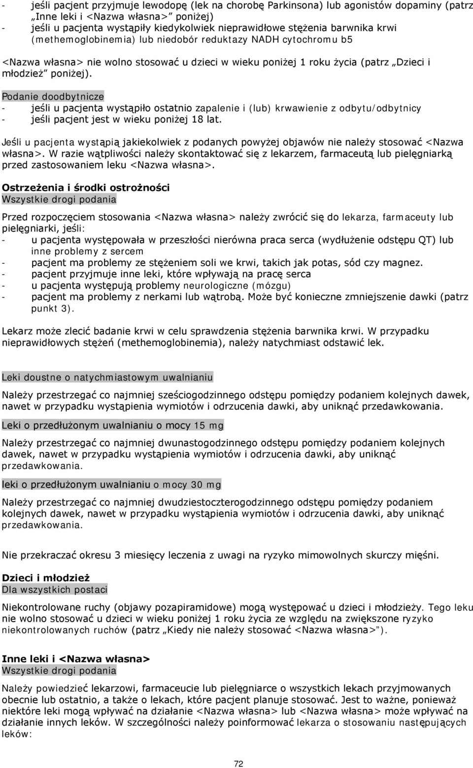 Podanie doodbytnicze - jeśli u pacjenta wystąpiło ostatnio zapalenie i (lub) krwawienie z odbytu/odbytnicy - jeśli pacjent jest w wieku poniżej 18 lat.